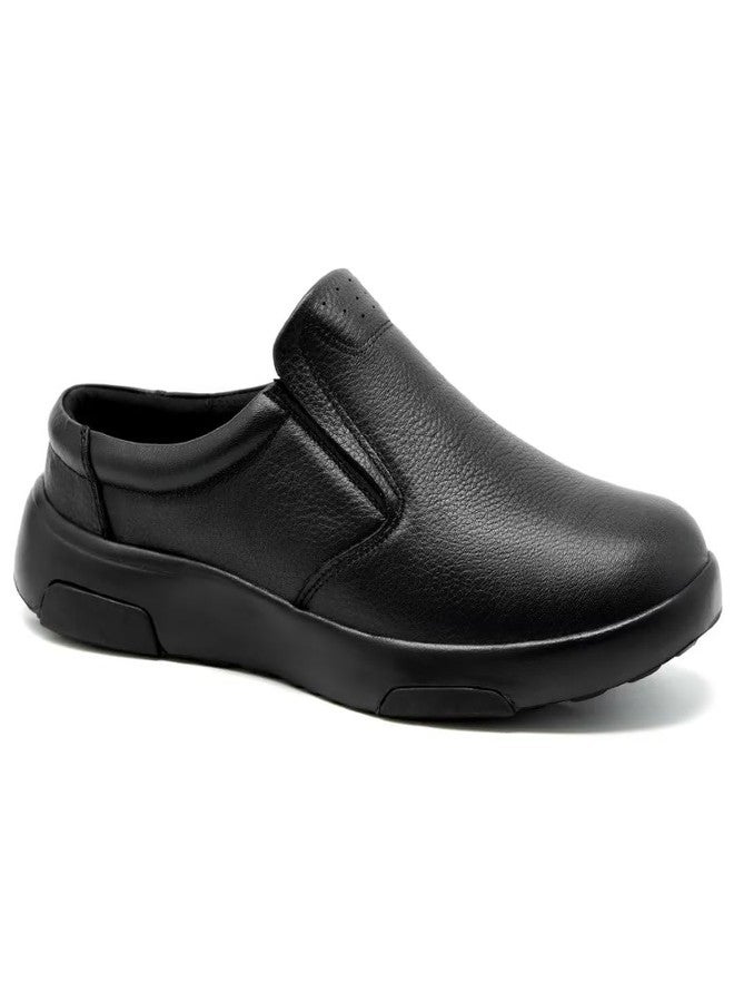 OrthoComfoot Men's Orthopedic Leather Dress Walking Shoes: Comfortable Plantar Fasciitis Loafers for Foot and Heel Pain Relief, Orthotic Oxfords with Arch Support for Wedding, Date, Meeting Black Size 10 - Image 1